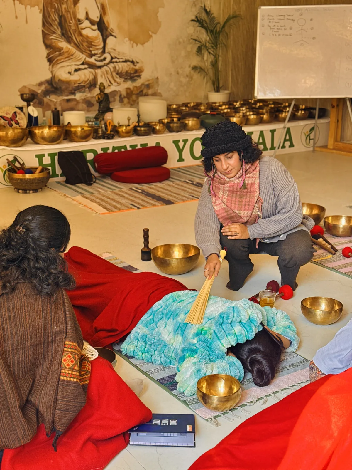 Crystal healing practice at the school