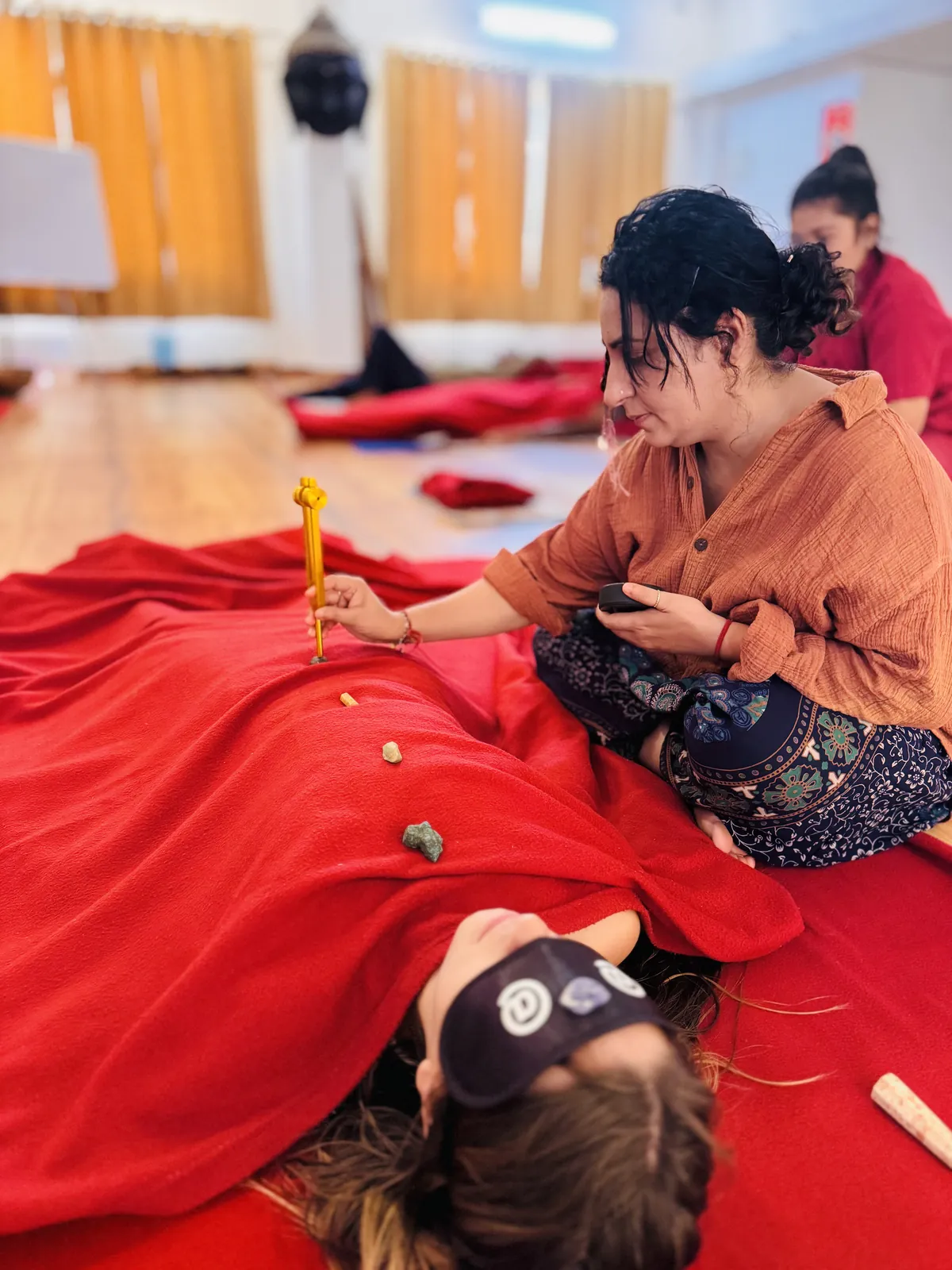 Group sound bath in the practice hall