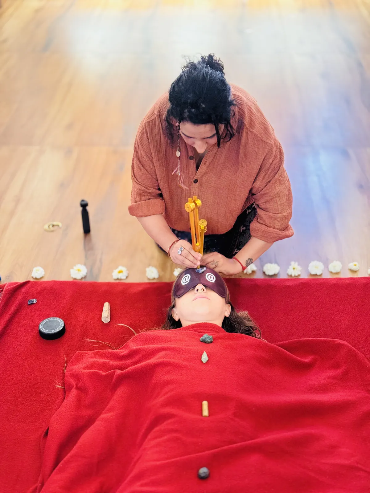 Crystal healing practice at the school